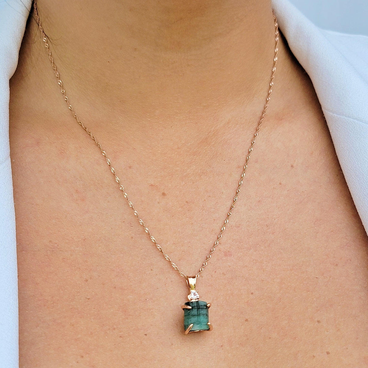 Raw Emerald and Drop Earrings Set - Uniquelan Jewelry