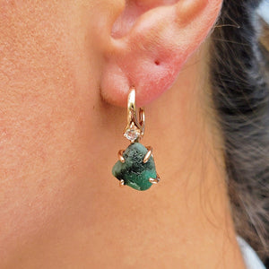 Raw Emerald and Drop Earrings Set - Uniquelan Jewelry