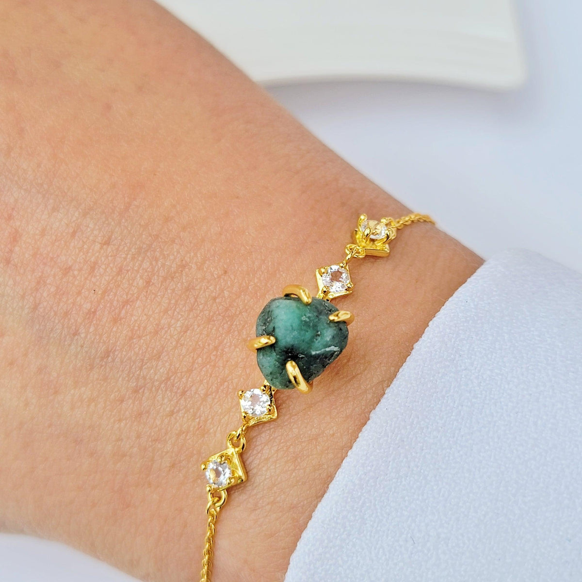 Raw Emerald Chain Bracelet - Uniquelan Jewelry