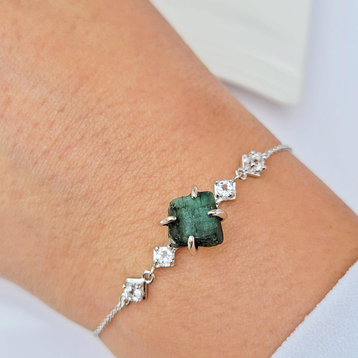 Raw Emerald Chain Bracelet - Uniquelan Jewelry