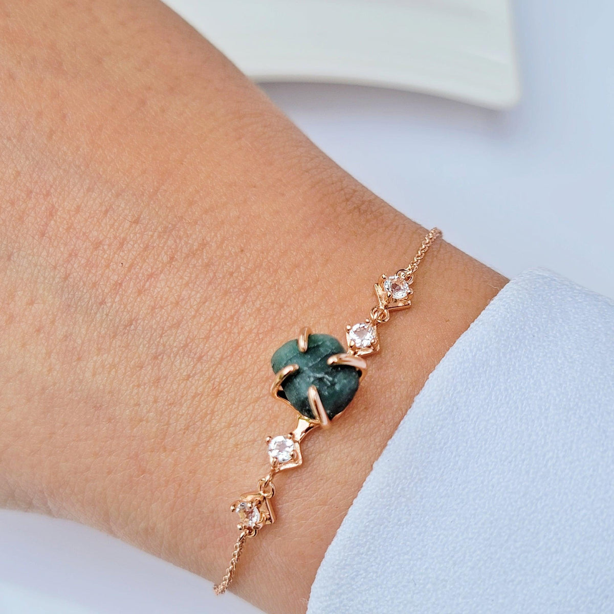 Raw Emerald Chain Bracelet - Uniquelan Jewelry