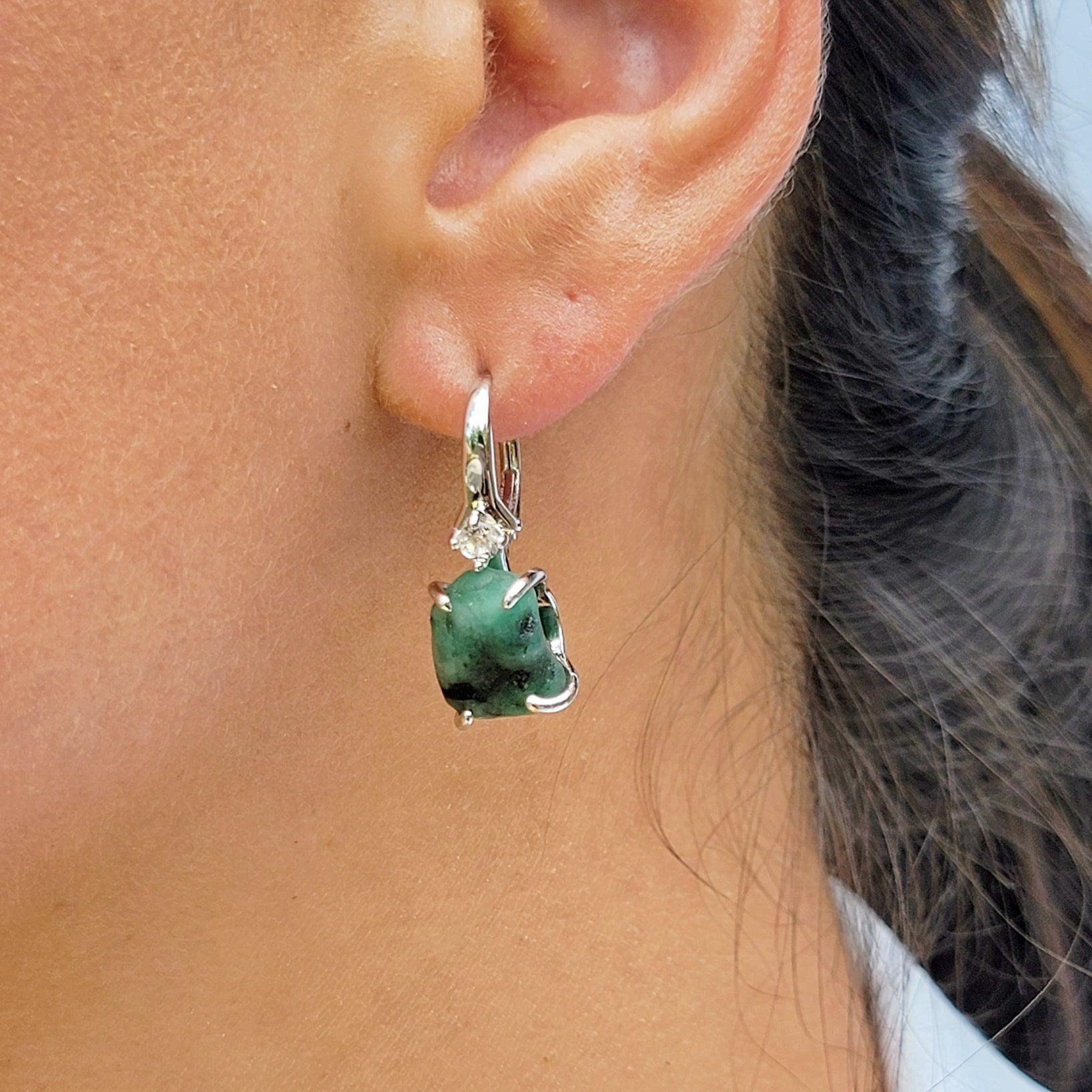 Raw Emerald Drop Earrings - Uniquelan Jewelry