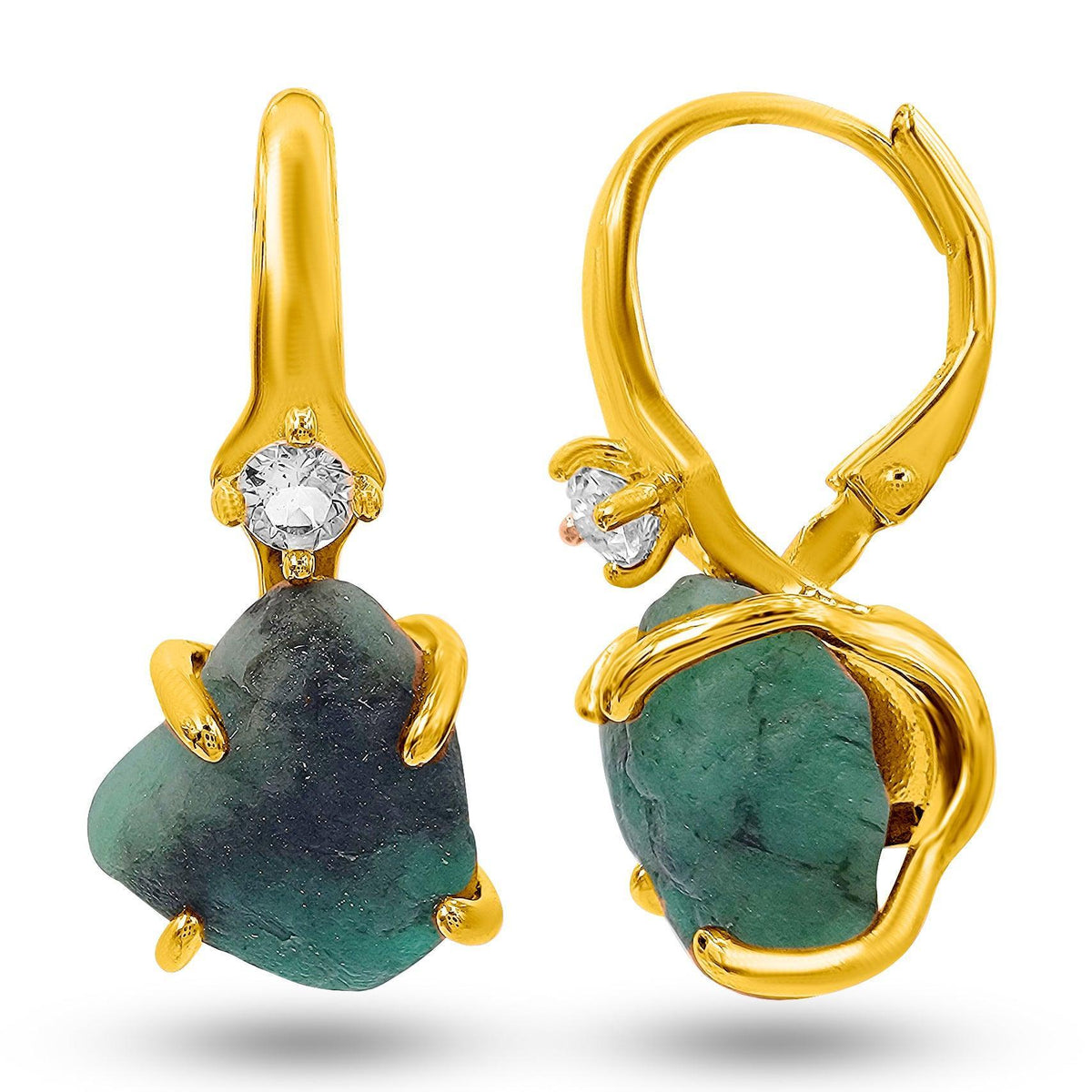 Raw Emerald Drop Earrings - Uniquelan Jewelry