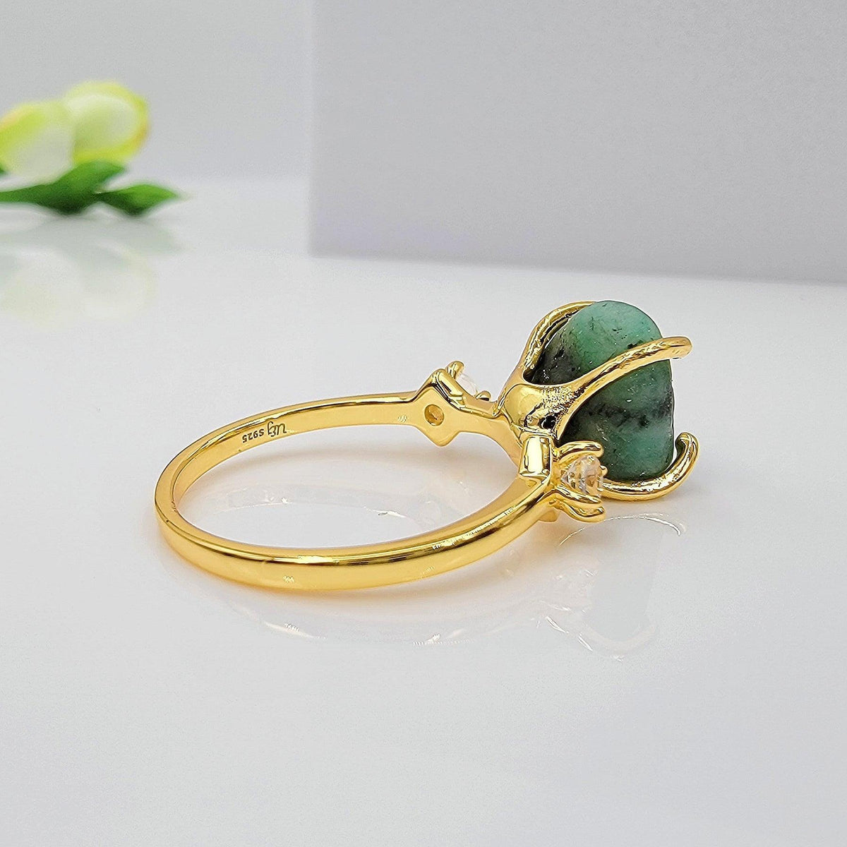Raw Emerald Ring and Bracelet Set - Uniquelan Jewelry