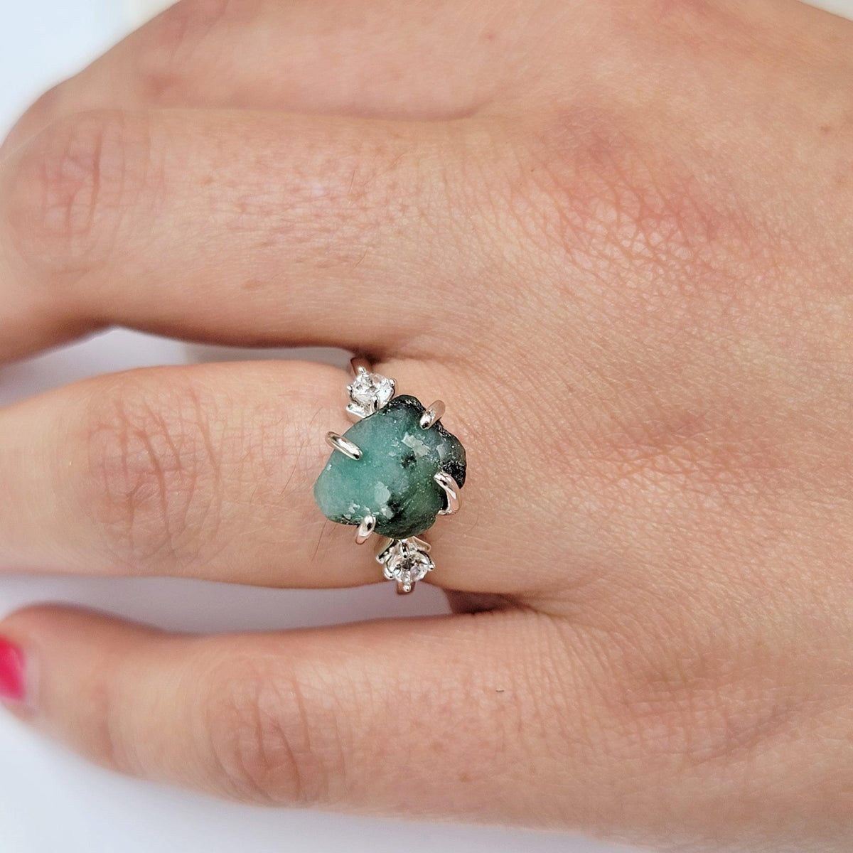 Raw Emerald Ring and Bracelet Set - Uniquelan Jewelry