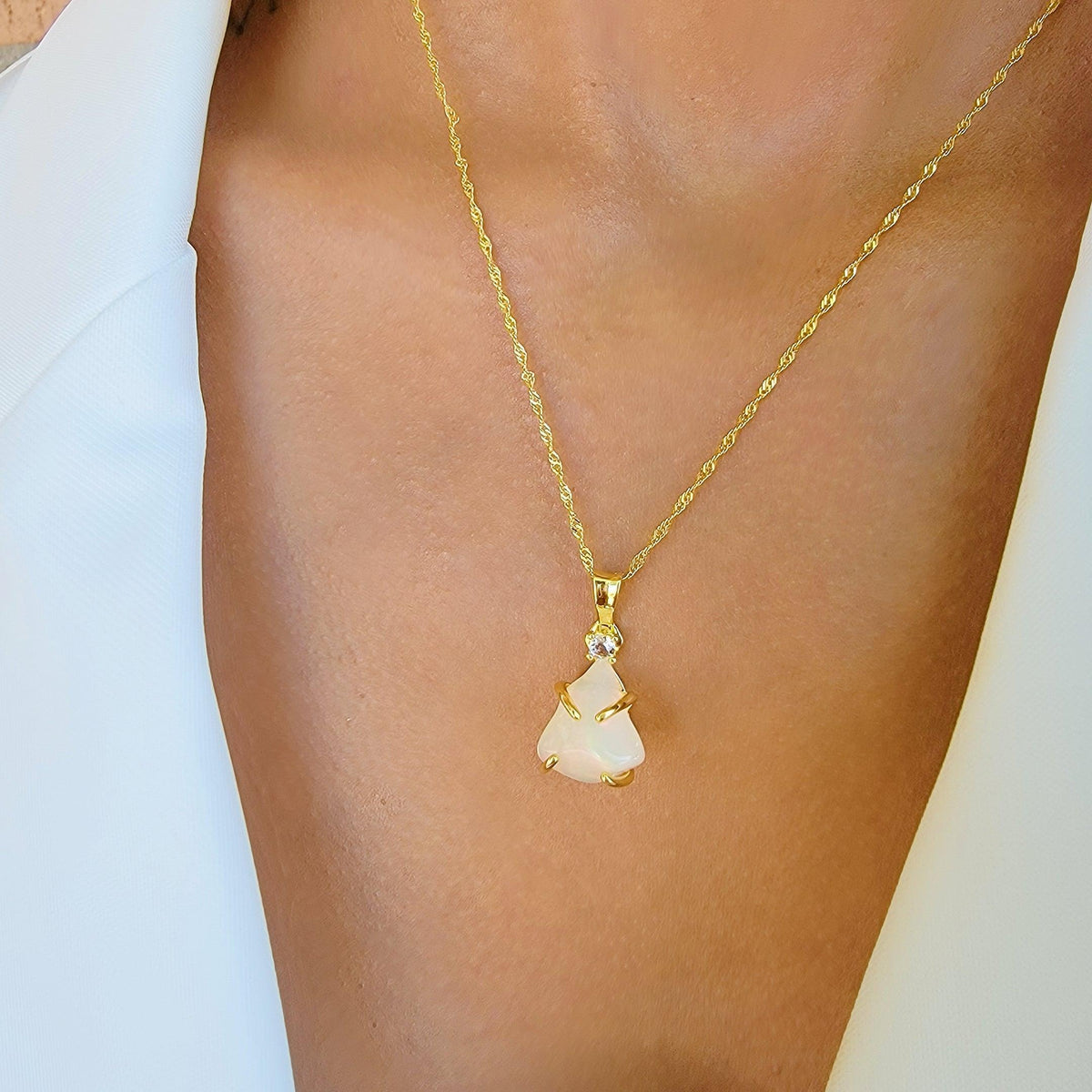 Raw Fire Opal Crystal Necklace - Uniquelan Jewelry