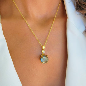 Raw Flashy Labradorite Necklace - Uniquelan Jewelry