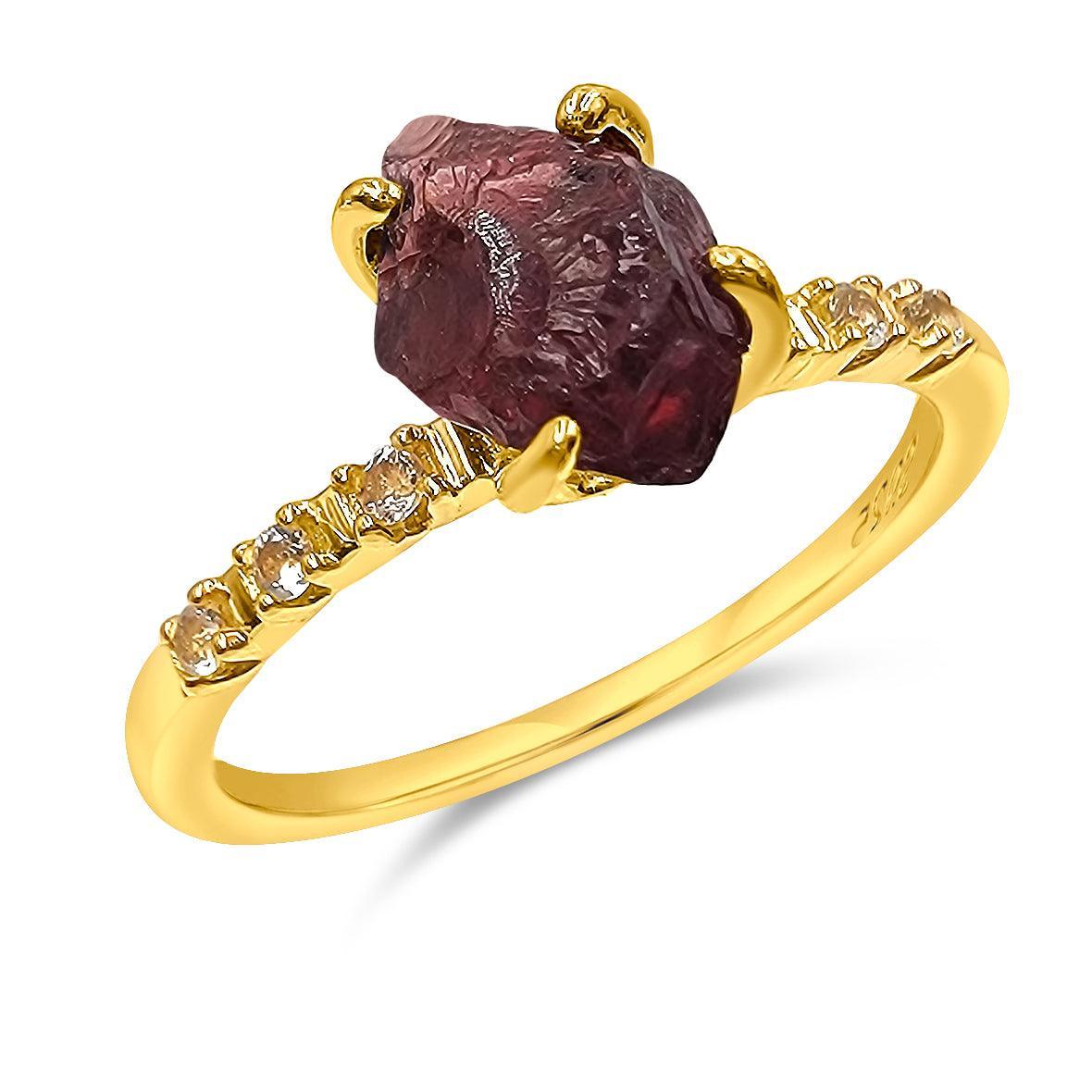 Raw Garnet Crystal Ring - Uniquelan Jewelry