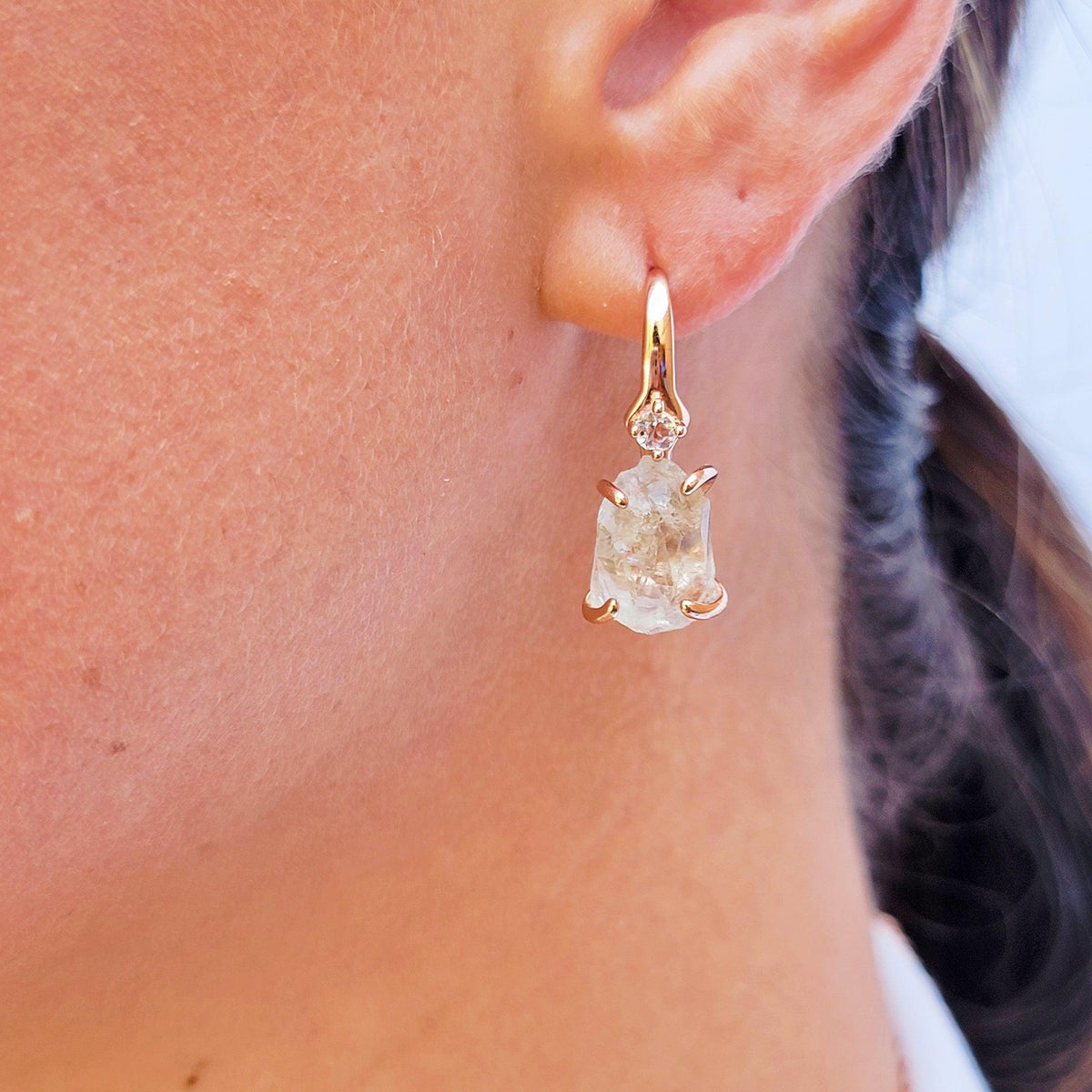 Raw Green Amethyst Drop Earrings - Uniquelan Jewelry