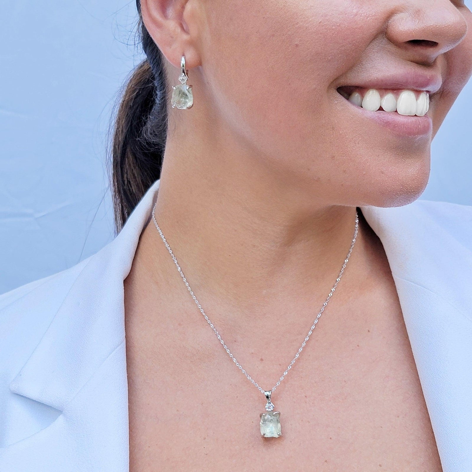 Raw Green Amethyst Necklace Set - Uniquelan Jewelry