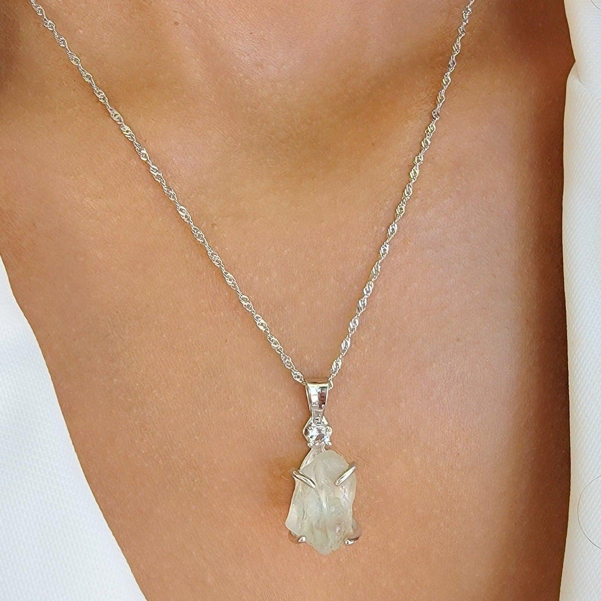 Raw Green Amethyst Necklace - Uniquelan Jewelry