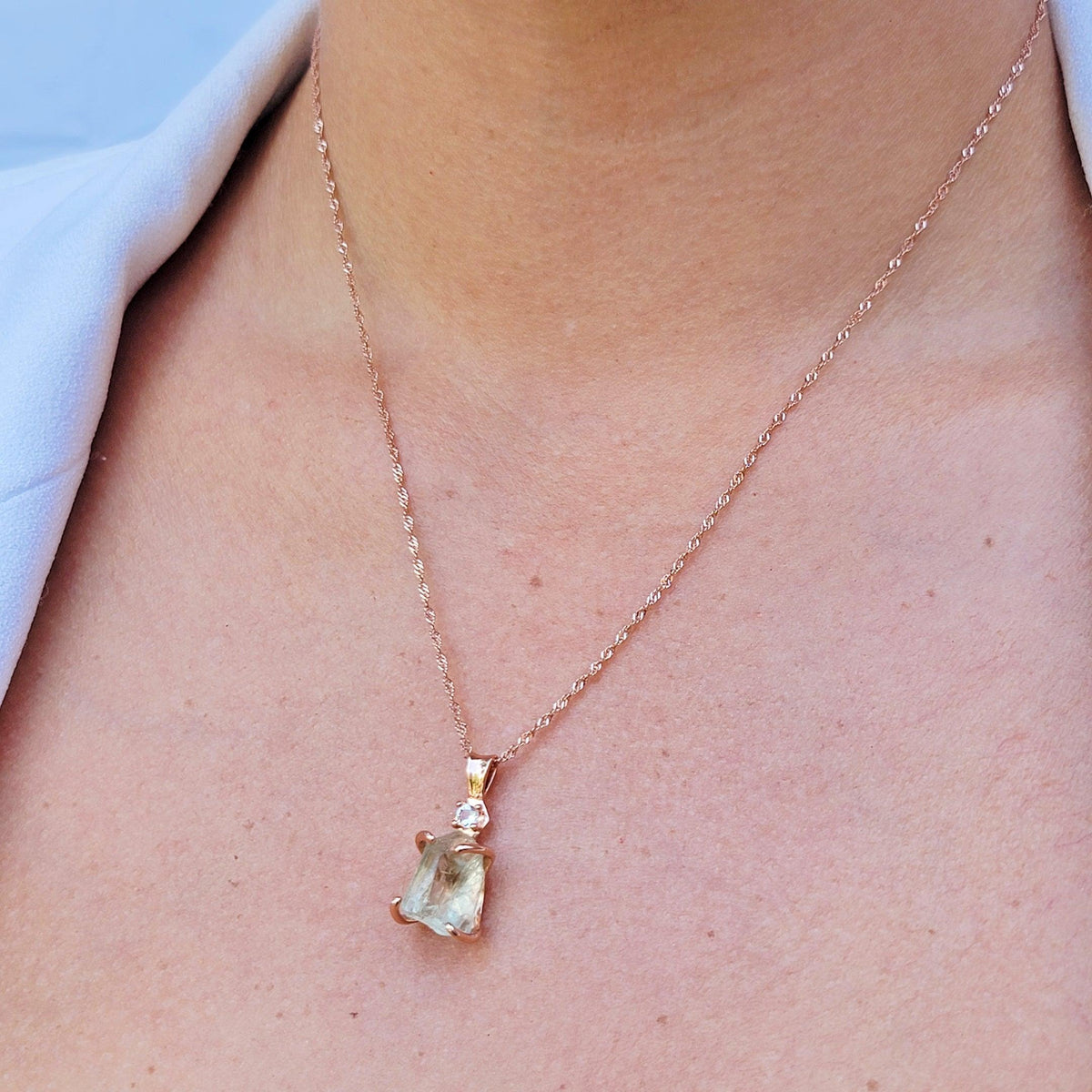 Raw Green Amethyst Necklace - Uniquelan Jewelry