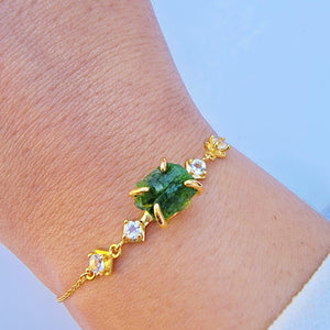 Raw Green Tourmaline Chain Bracelet - Uniquelan Jewelry