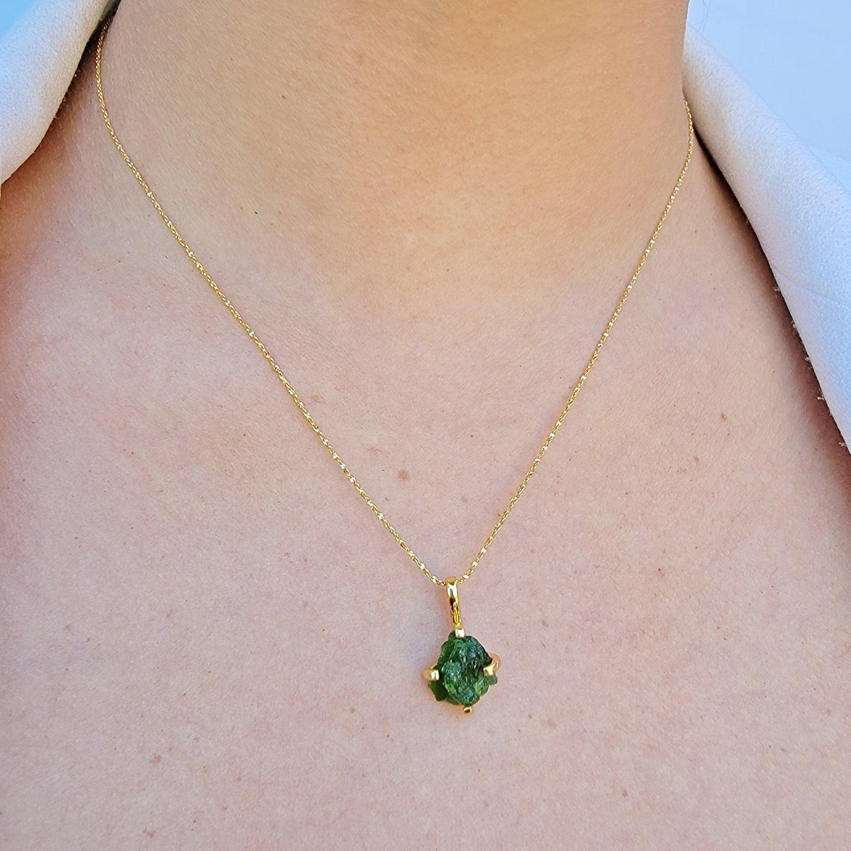 Raw Green Tourmaline Necklace - Uniquelan Jewelry