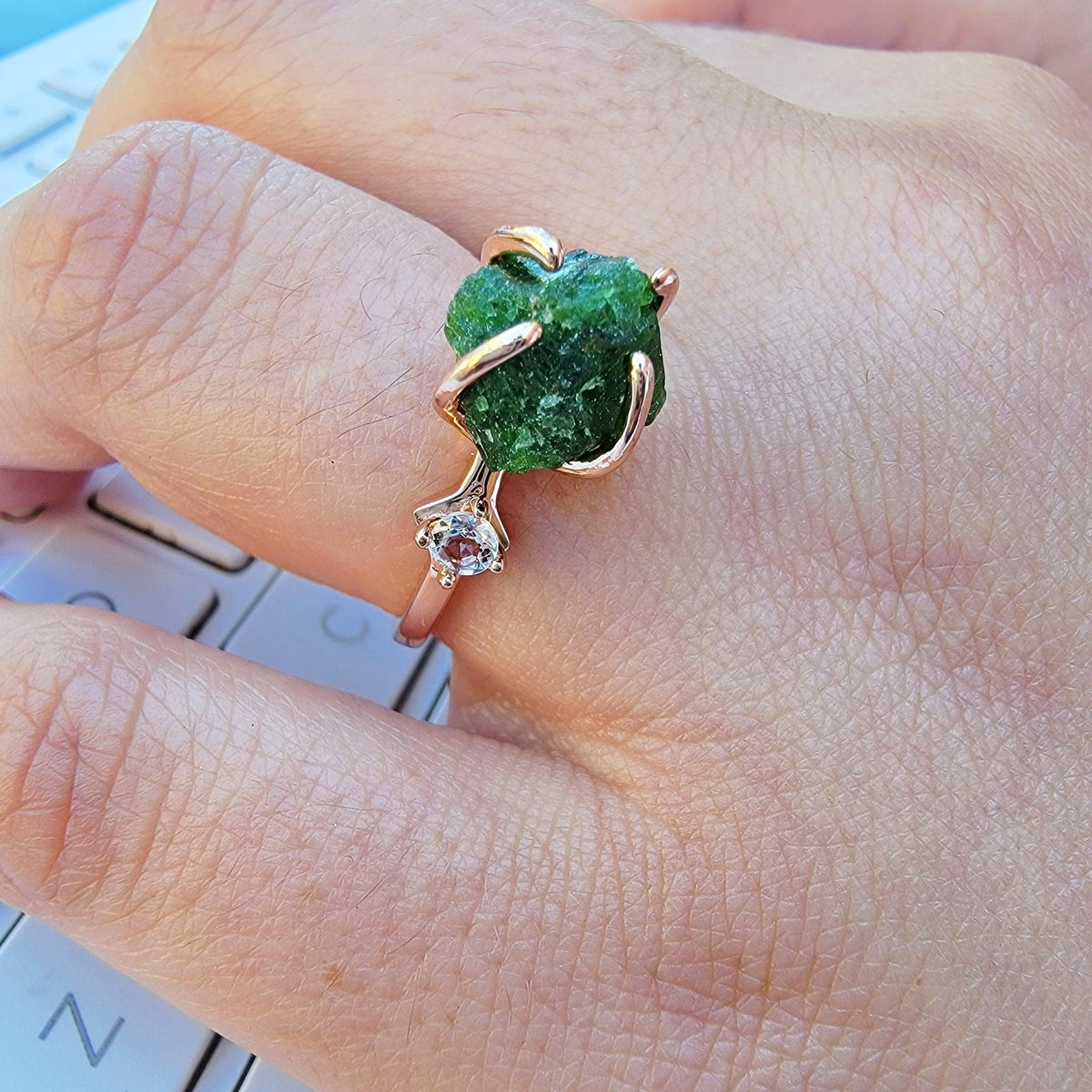 Raw Green Tourmaline Ring - Uniquelan Jewelry