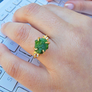 Raw Green Tourmaline Ring - Uniquelan Jewelry