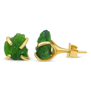 Raw Green Tourmaline Stud Earrings - Uniquelan Jewelry