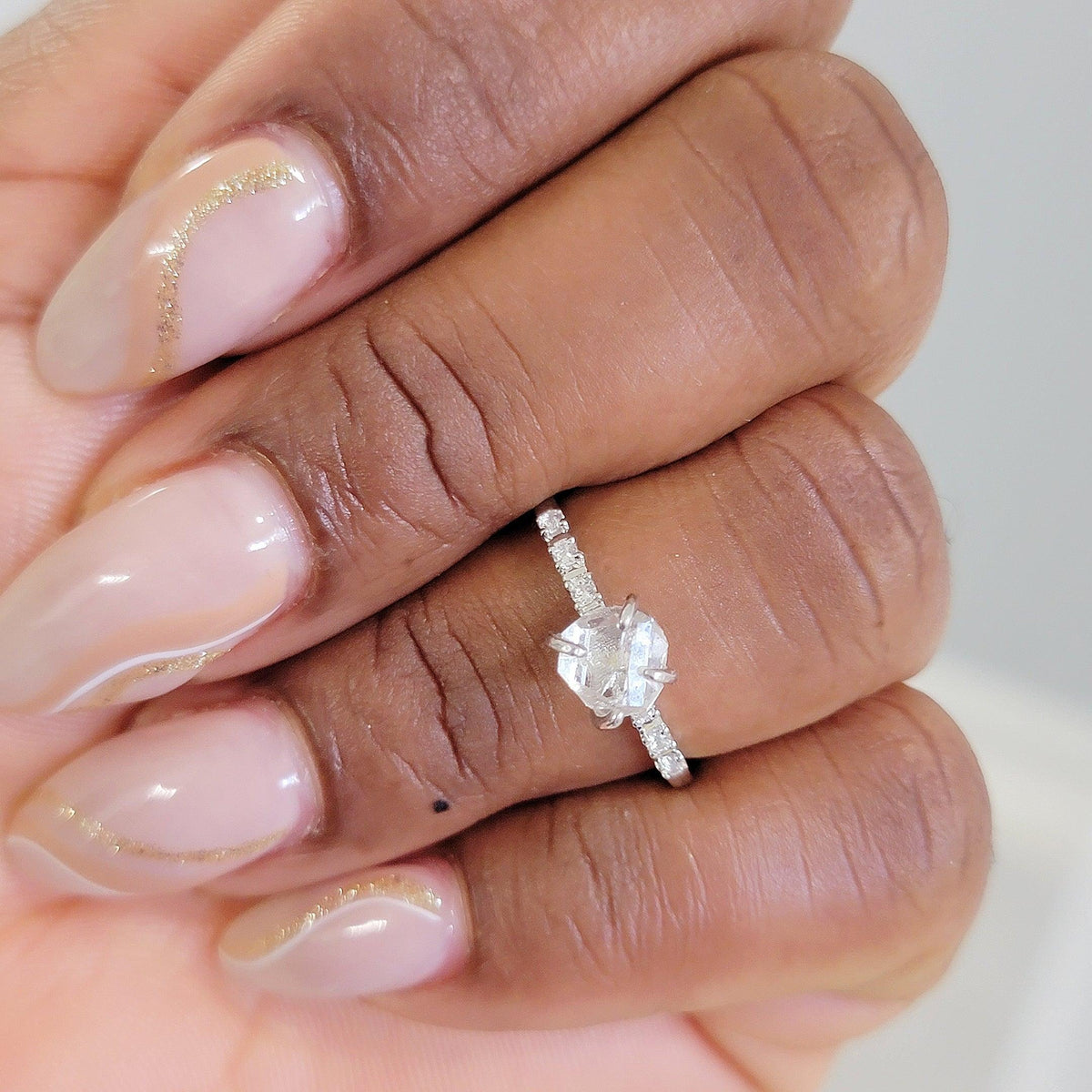 Raw Herkimer Diamond Ring - Uniquelan Jewelry