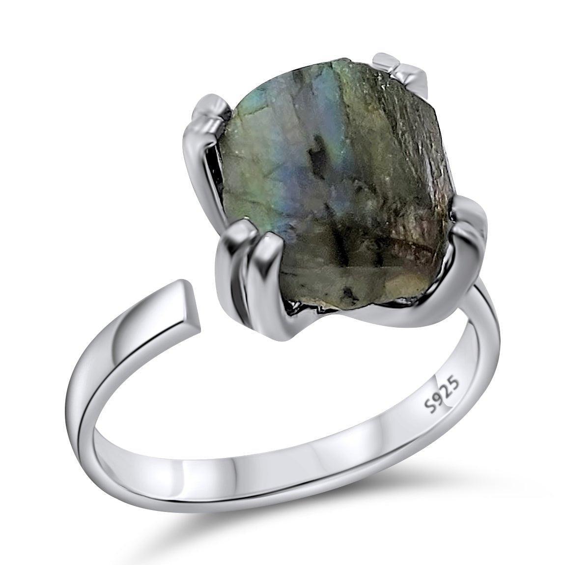 Raw Labradorite Adjustable Ring - Uniquelan Jewelry