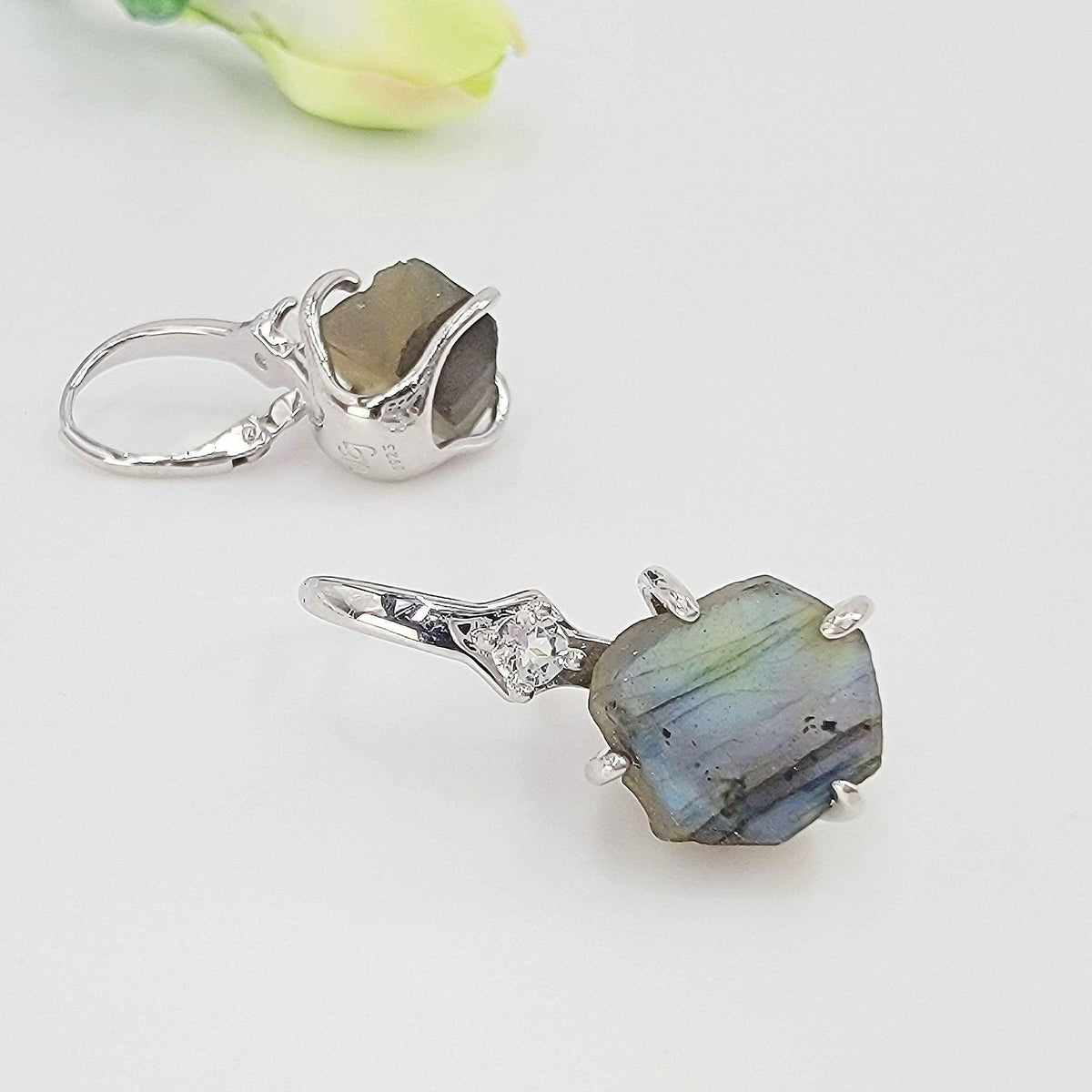 Raw Labradorite Drop Earrings - Uniquelan Jewelry