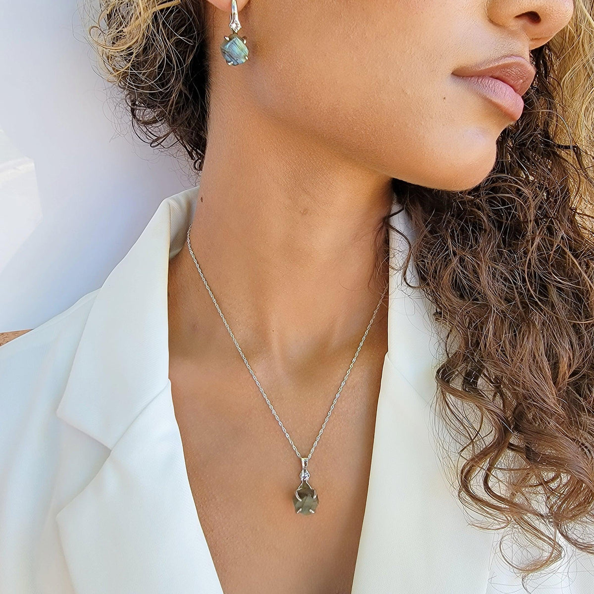 Raw Labradorite Drop Earrings - Uniquelan Jewelry