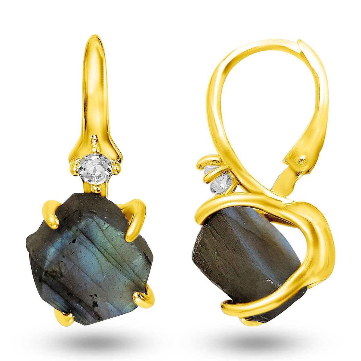 Raw Labradorite Drop Earrings - Uniquelan Jewelry