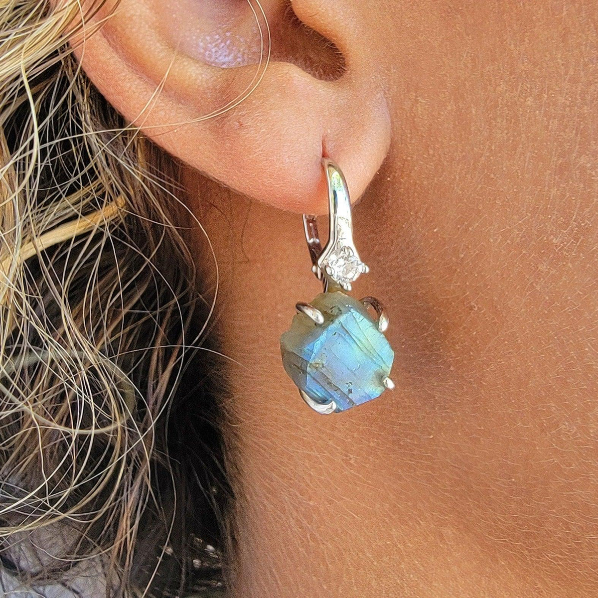 Raw Labradorite Drop Earrings - Uniquelan Jewelry