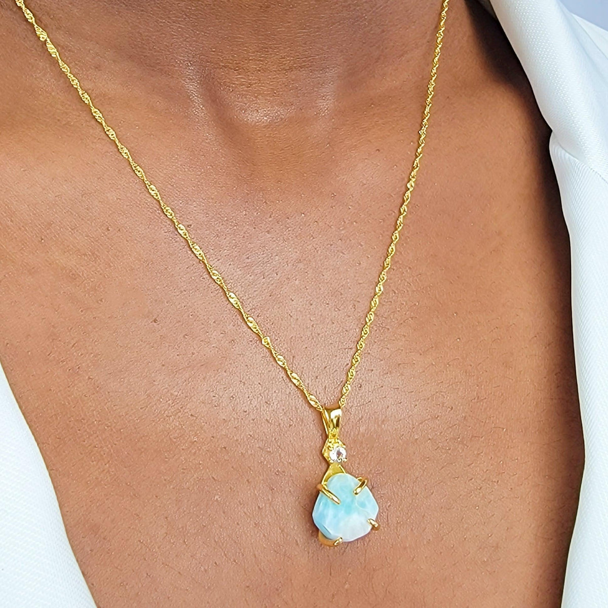 Raw Larimar and Quartz Necklace - Uniquelan Jewelry