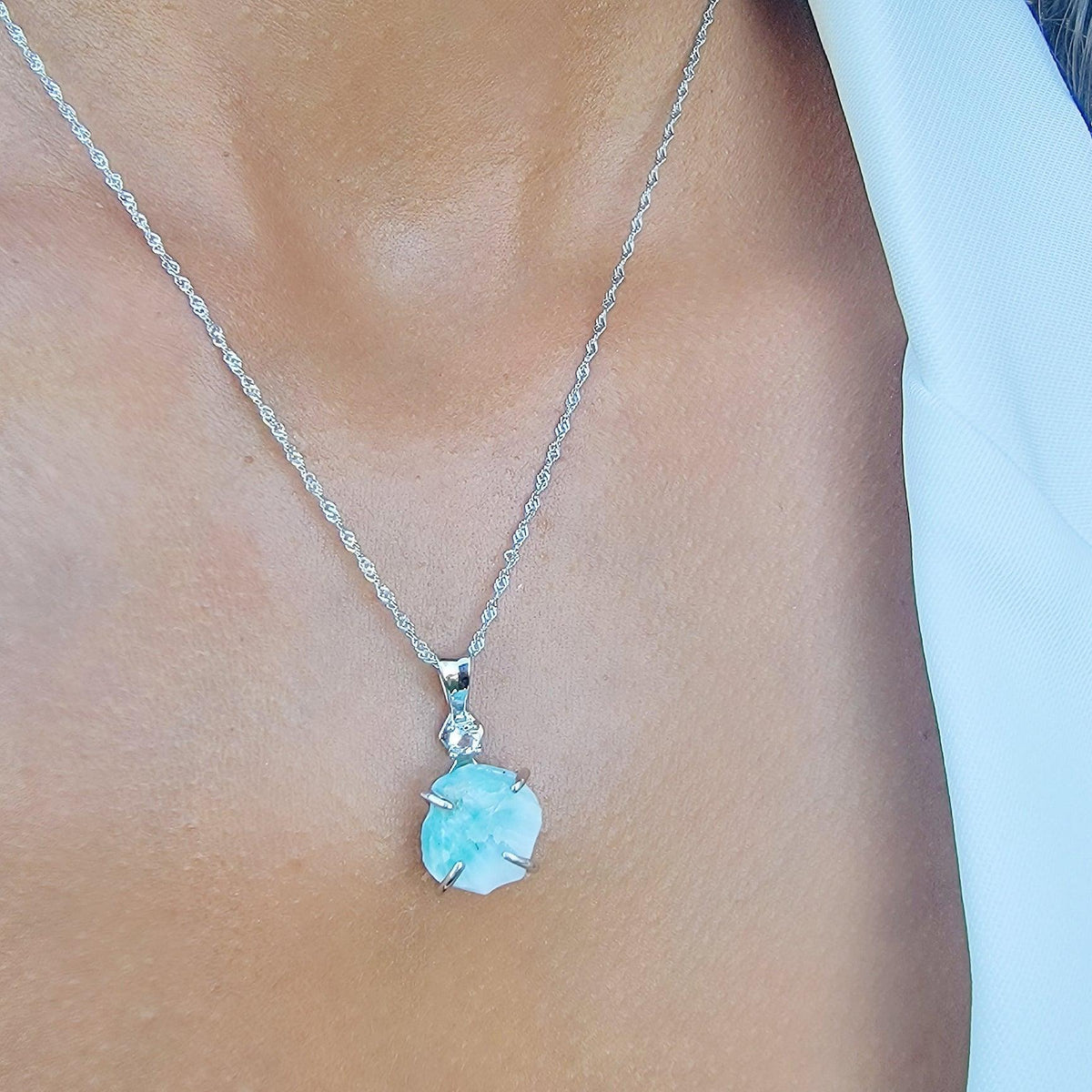 Raw Larimar and Quartz Necklace - Uniquelan Jewelry