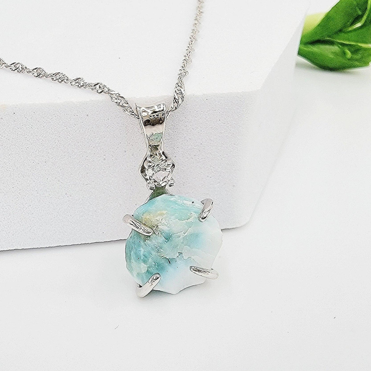 Raw Larimar and Quartz Necklace - Uniquelan Jewelry