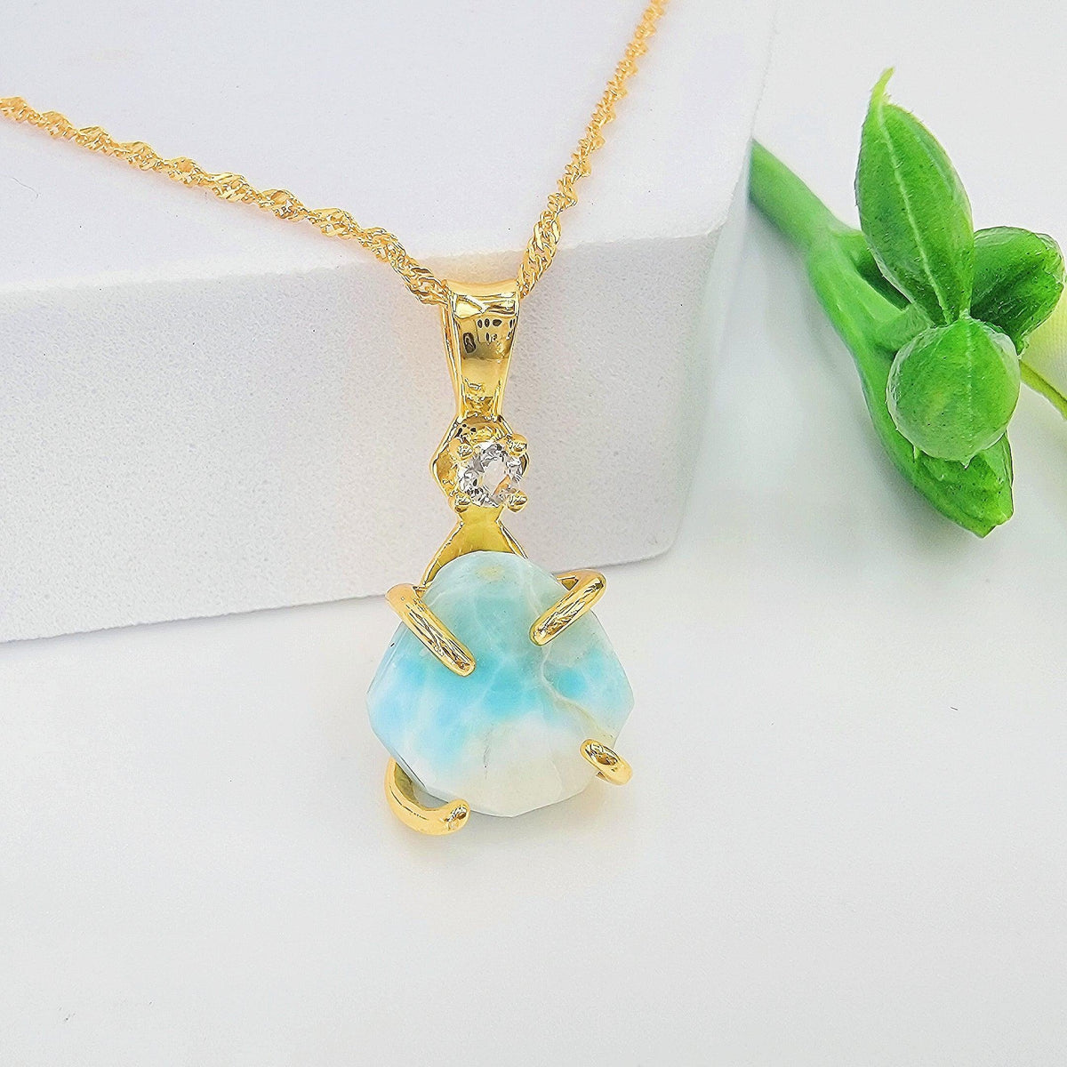 Raw Larimar and Quartz Necklace - Uniquelan Jewelry