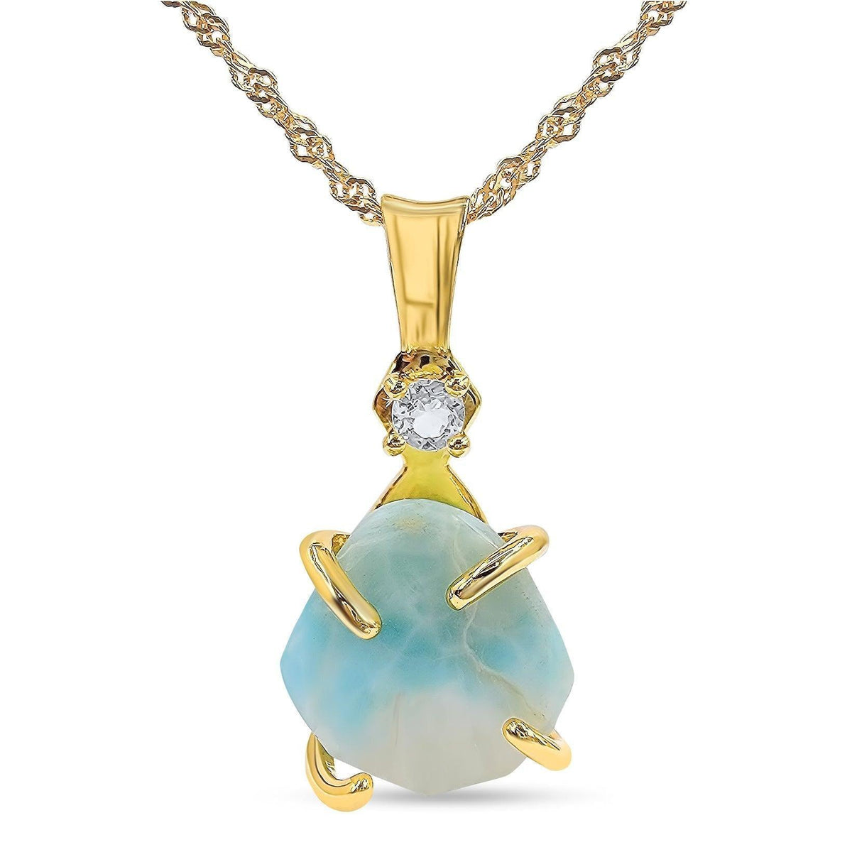 Raw Larimar and Quartz Necklace - Uniquelan Jewelry