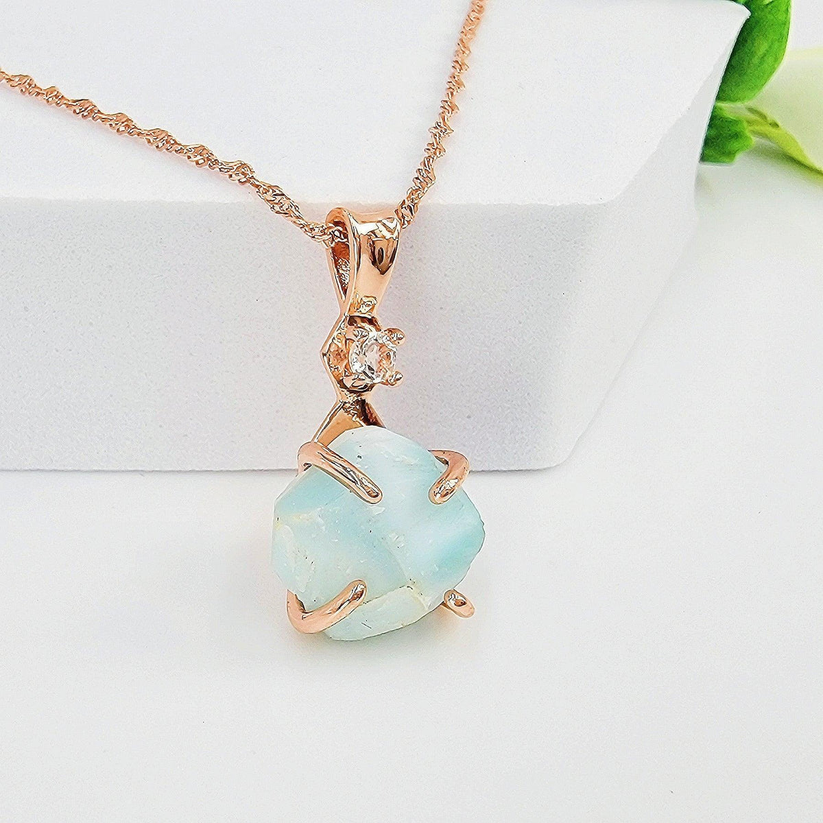 Raw Larimar and Quartz Necklace - Uniquelan Jewelry