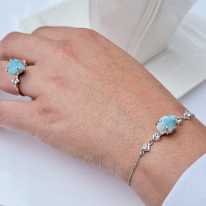 Raw Larimar Bracelet and Ring Set - Uniquelan Jewelry