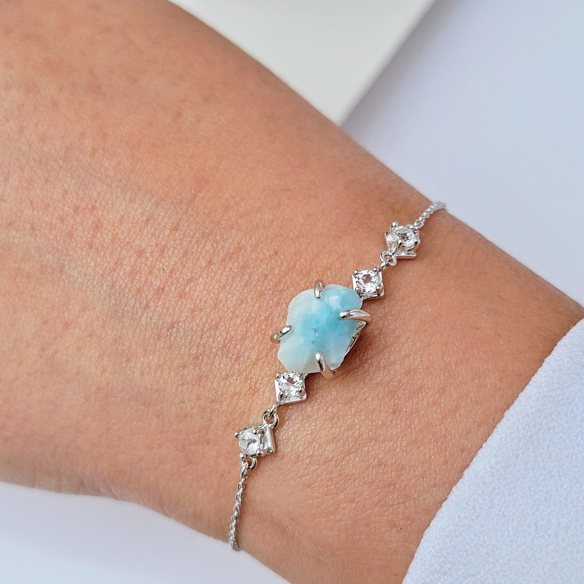 Raw Larimar Chain Bracelet - Uniquelan Jewelry