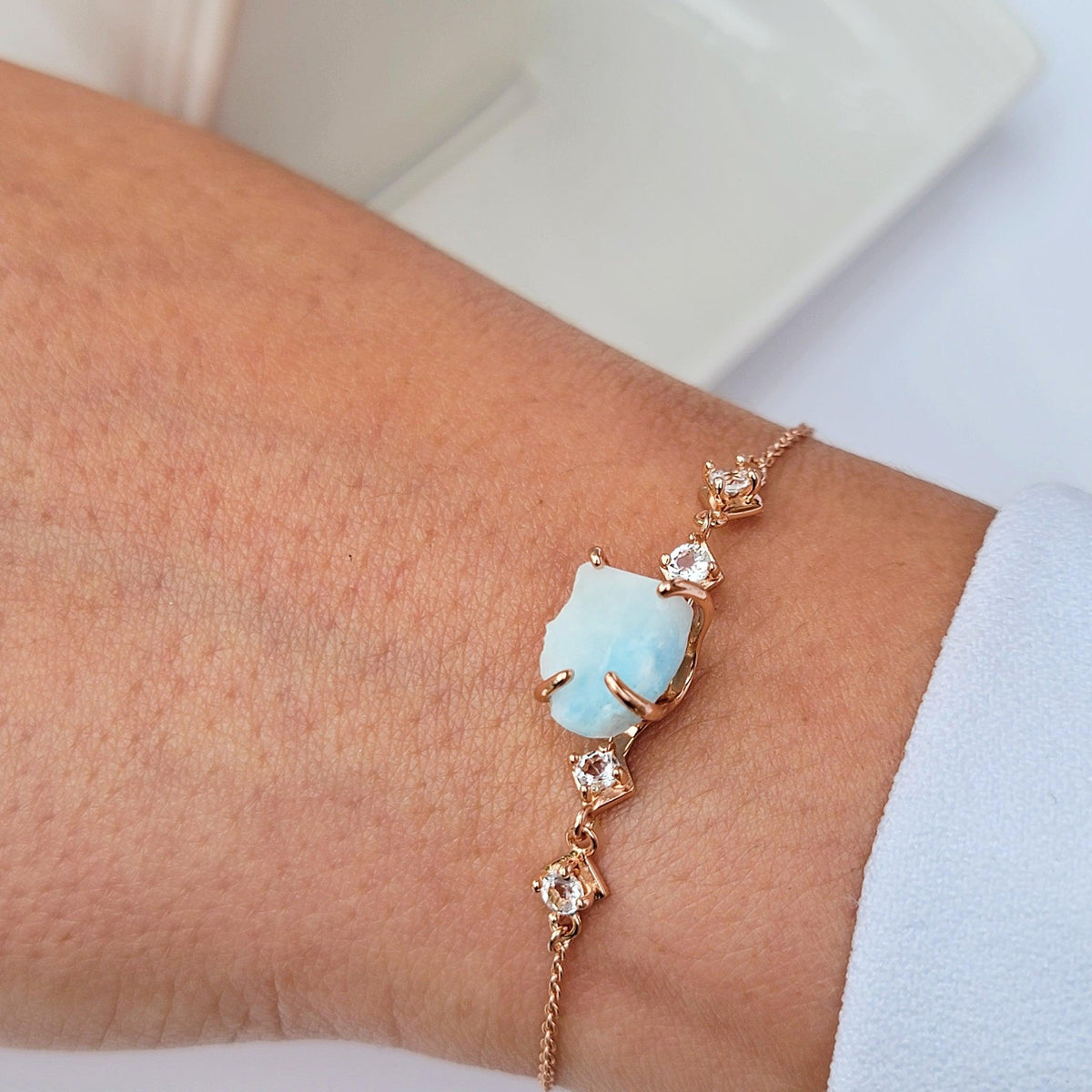 Raw Larimar Chain Bracelet - Uniquelan Jewelry