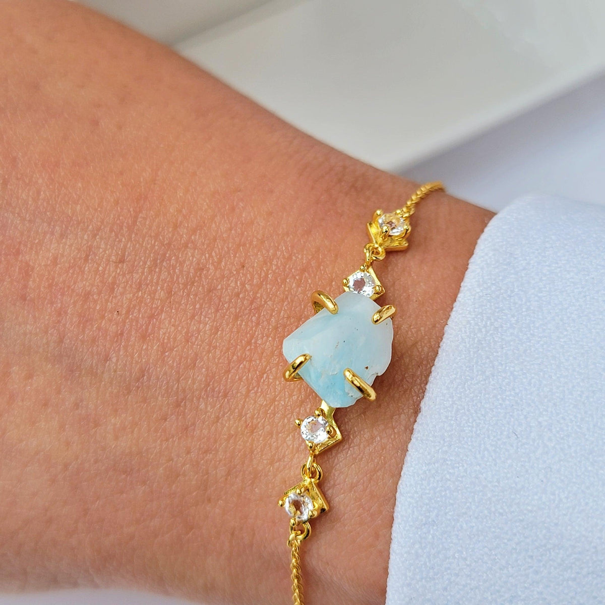 Raw Larimar Chain Bracelet - Uniquelan Jewelry