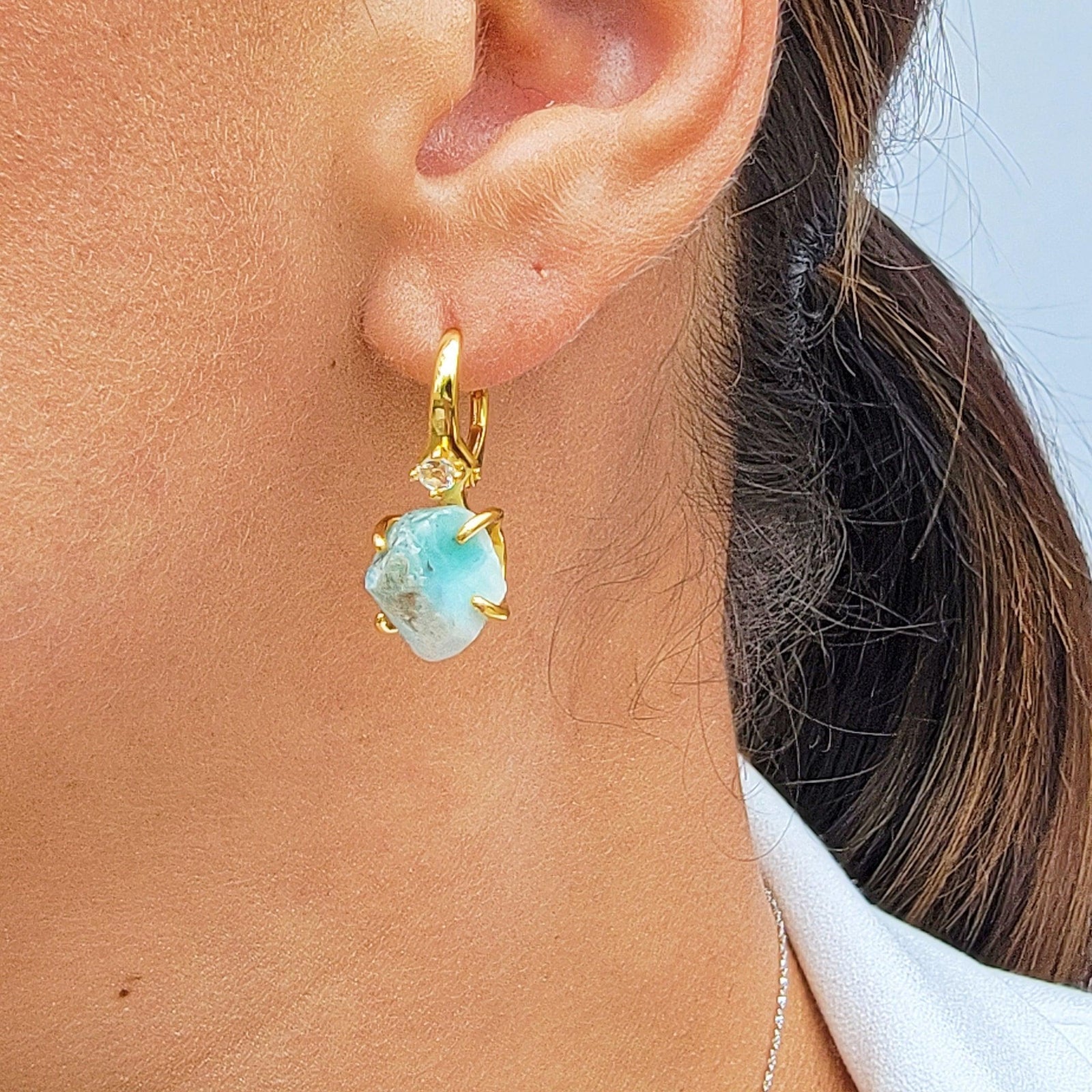 Raw Larimar Drop Earrings - Uniquelan Jewelry