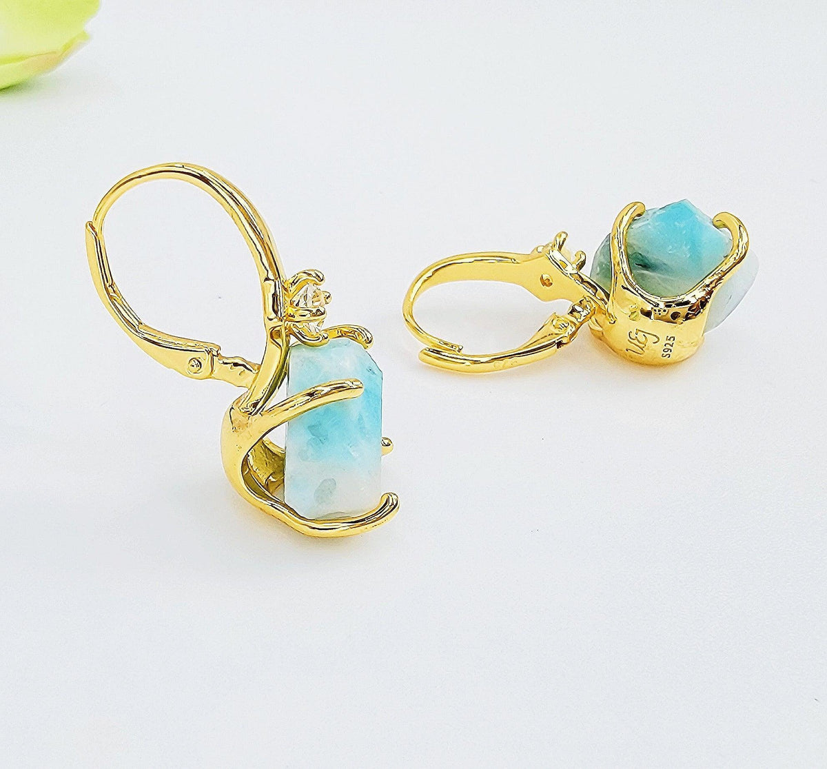 Raw Larimar Drop Earrings - Uniquelan Jewelry
