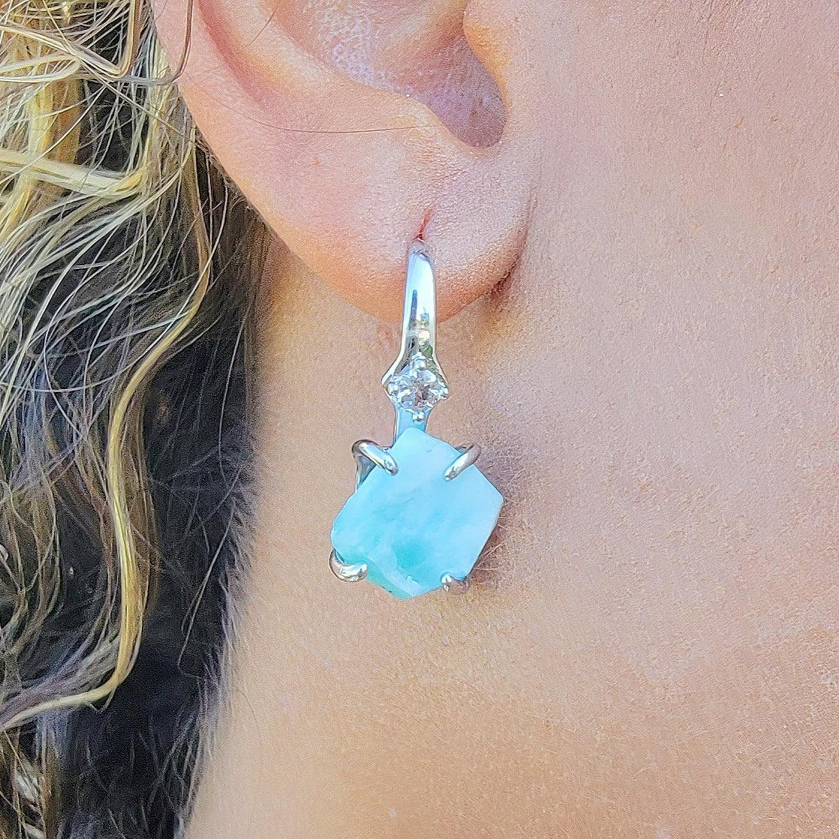 Raw Larimar Drop Earrings - Uniquelan Jewelry