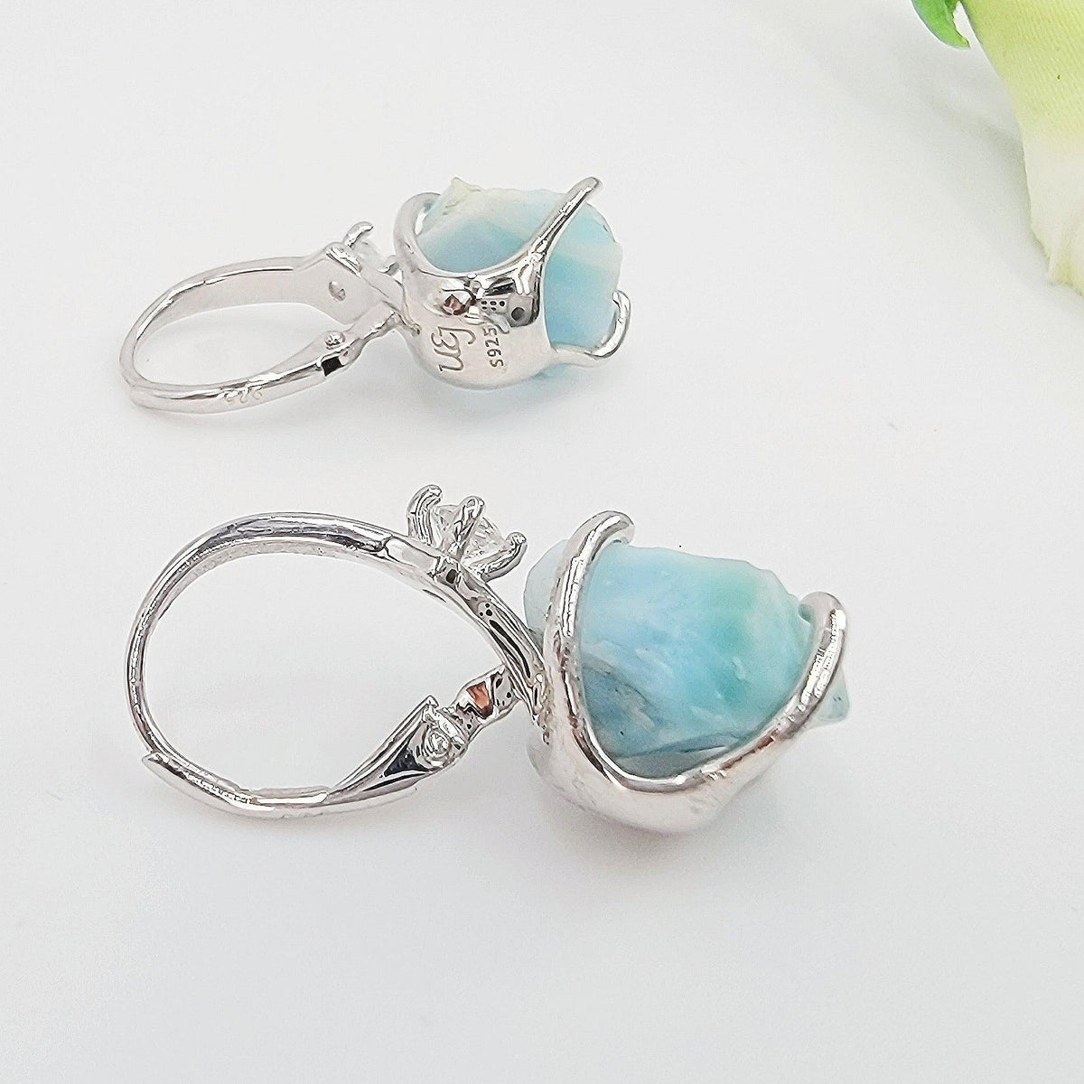 Raw Larimar Drop Earrings - Uniquelan Jewelry