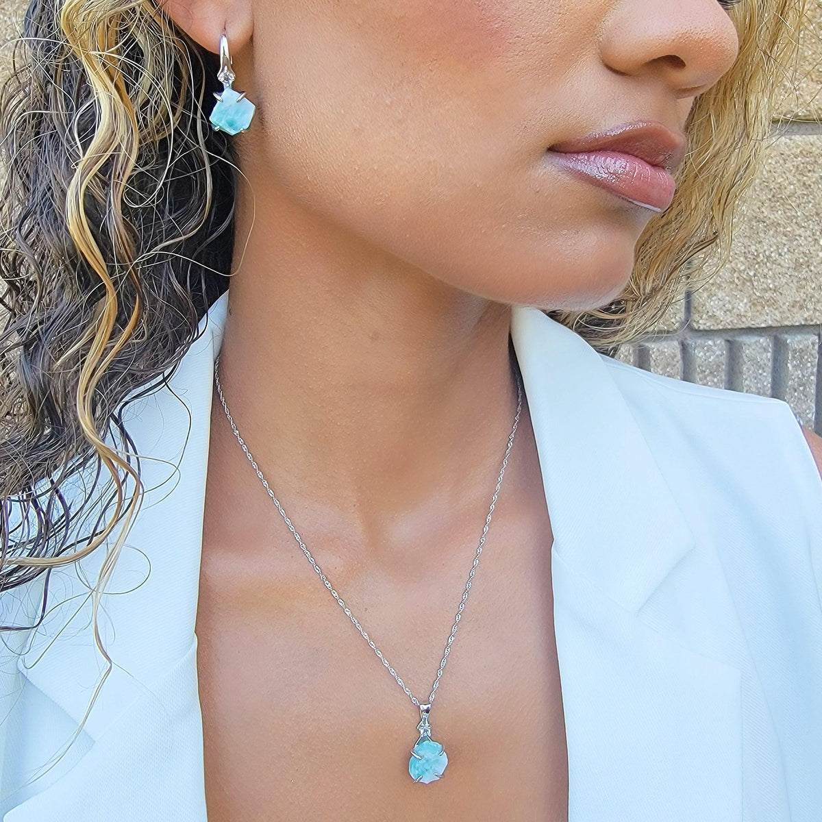 Raw Larimar Drop Earrings - Uniquelan Jewelry