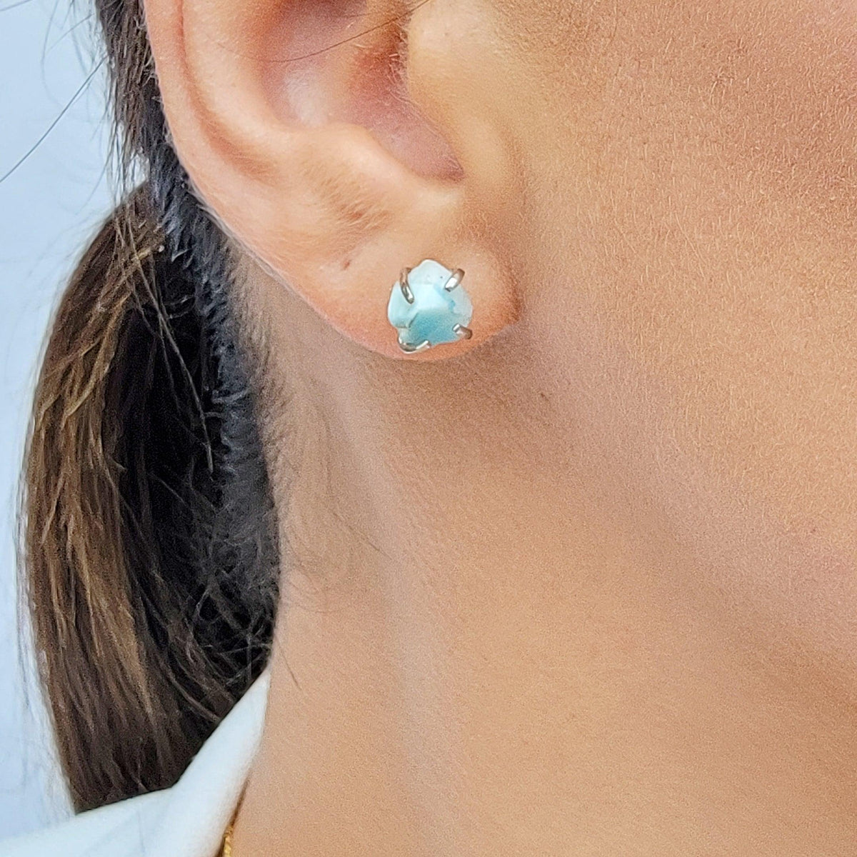 Raw Larimar Necklace and Stud Set - Uniquelan Jewelry