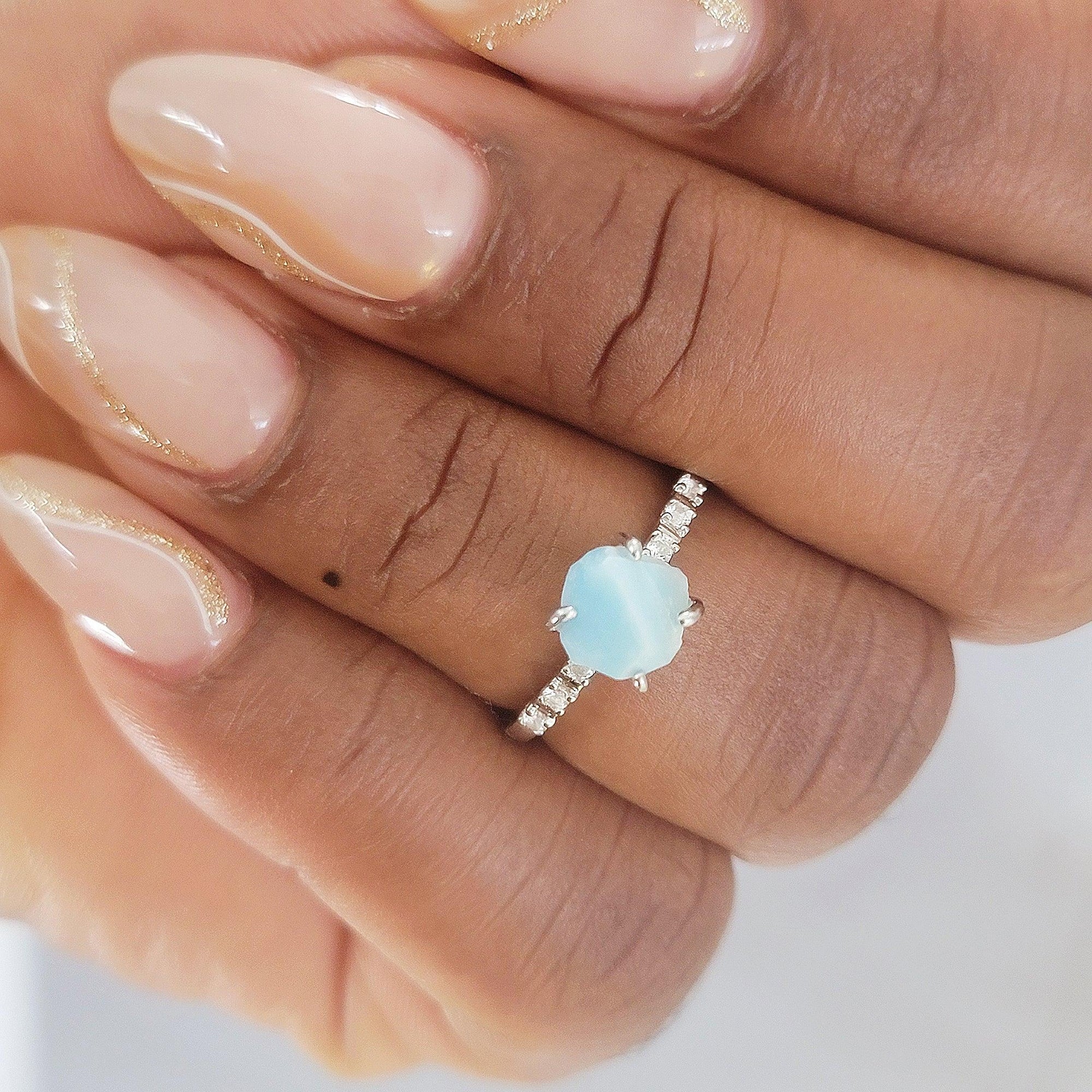 Raw Larimar Ring and Stud Earring Set - Uniquelan Jewelry