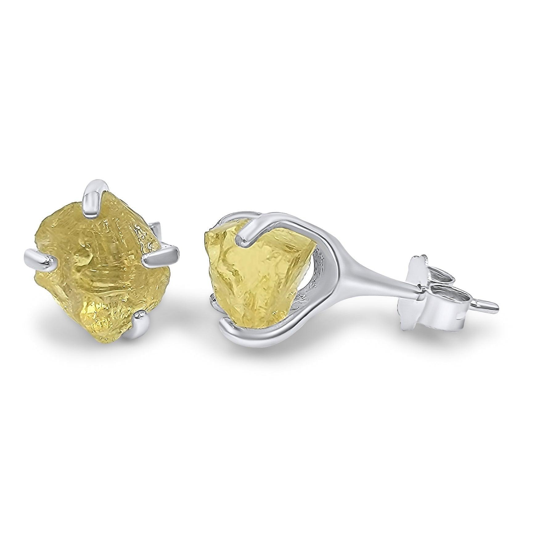 Raw Lemon Quartz Stud Earrings - Uniquelan Jewelry