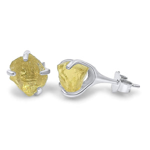 Raw Lemon Quartz Stud Earrings - Uniquelan Jewelry