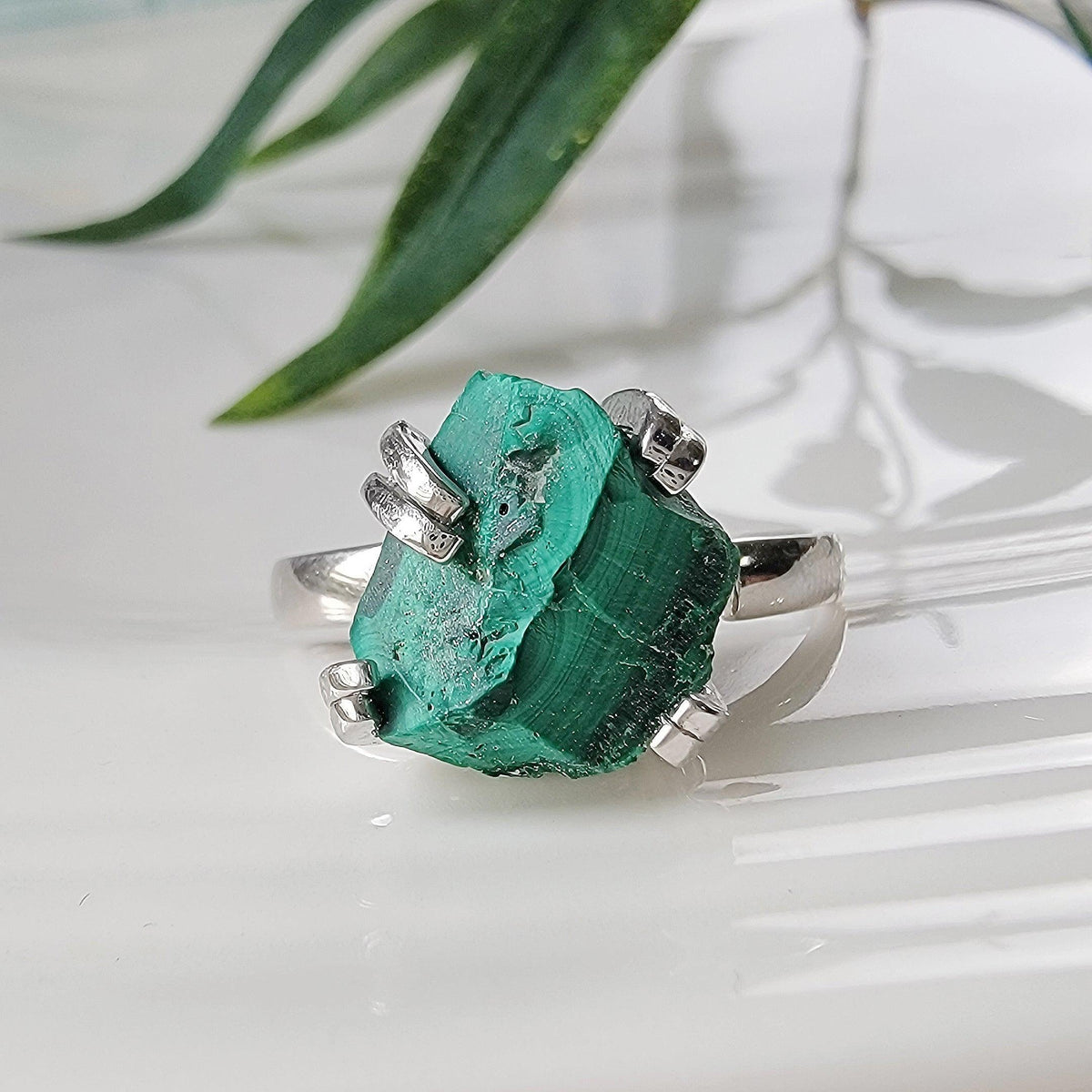 Raw Malachite Adjustable Ring - Uniquelan Jewelry