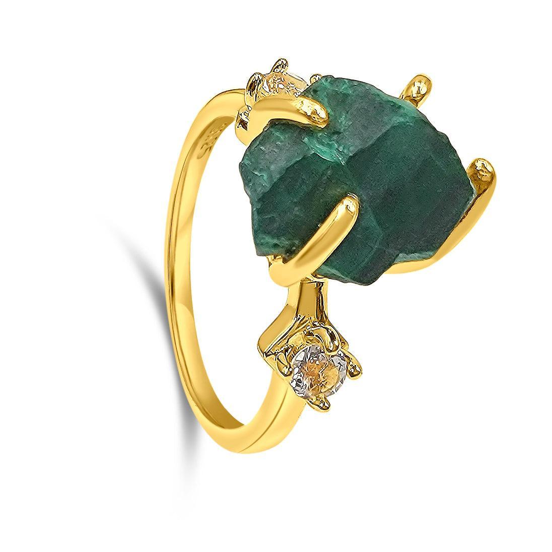 Raw Malachite and Quartz Ring - Uniquelan Jewelry