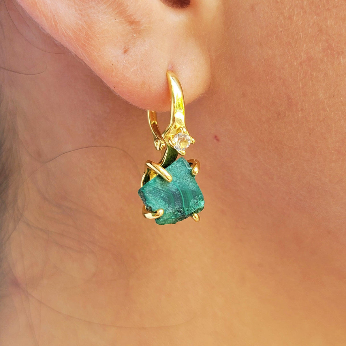 Raw Malachite Drop Earrings - Uniquelan Jewelry