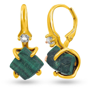Raw Malachite Drop Earrings - Uniquelan Jewelry